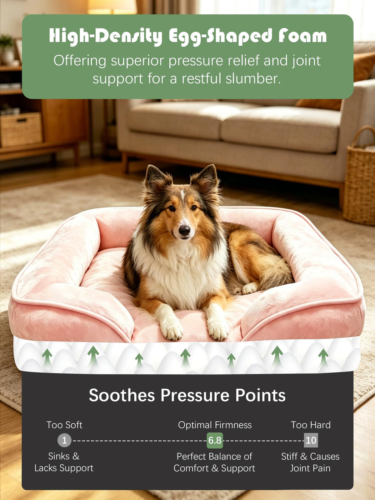 Orthopedic Dog Bed with Sides (38.0"L x 28.0"W x 6.5"Th / Pink)