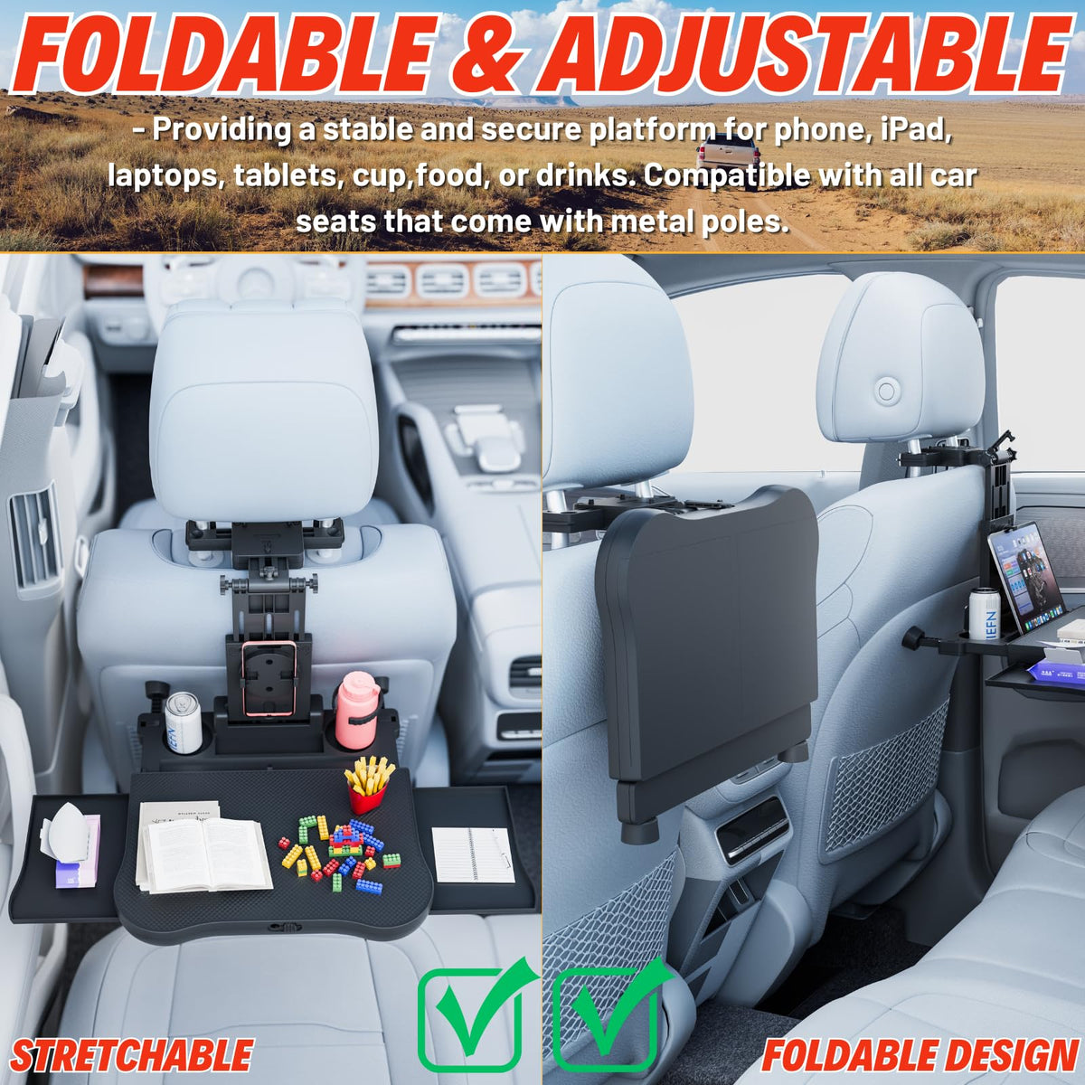 Car Back Seat Tray Table for Older Kids & Passengers (Car Seat Table Tray)