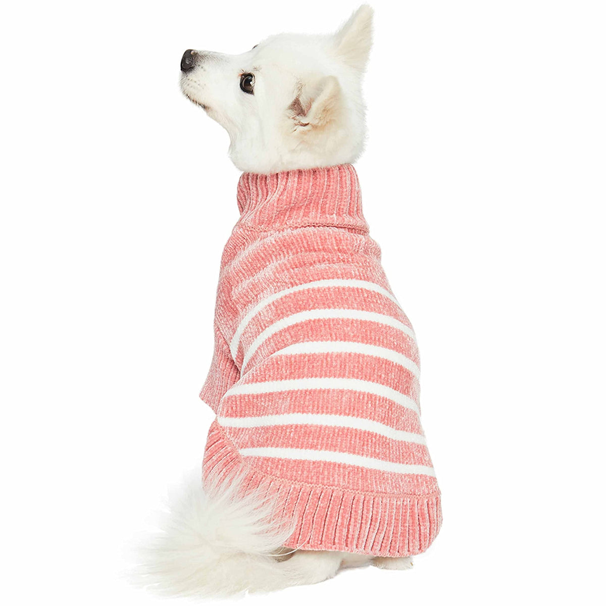 Cozy Soft Chenille Classy Striped Dog Sweater in Dusty Rose (18 inch / Dusty Rose)