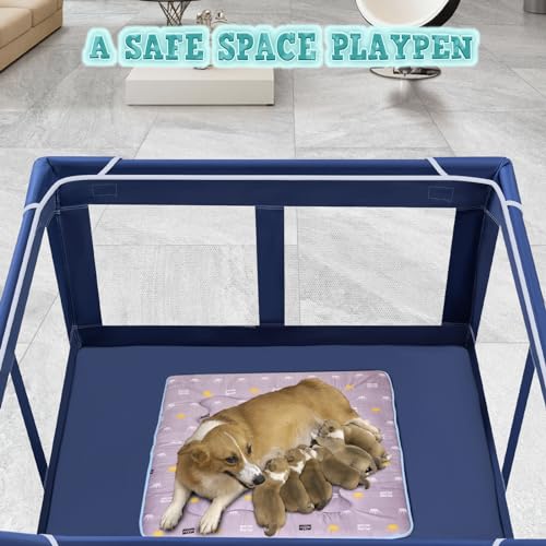 42x42 Inches Puppy Playpen with Gate (Blue / 42x42 IN)