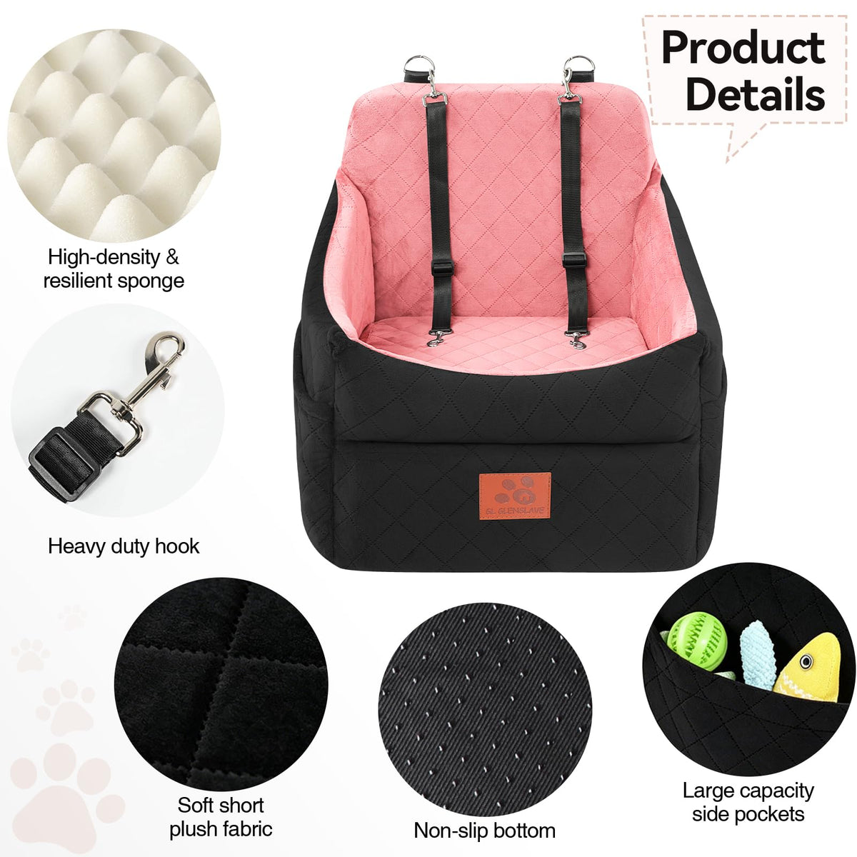 Dog Car Seat for Small (Black/Pink)