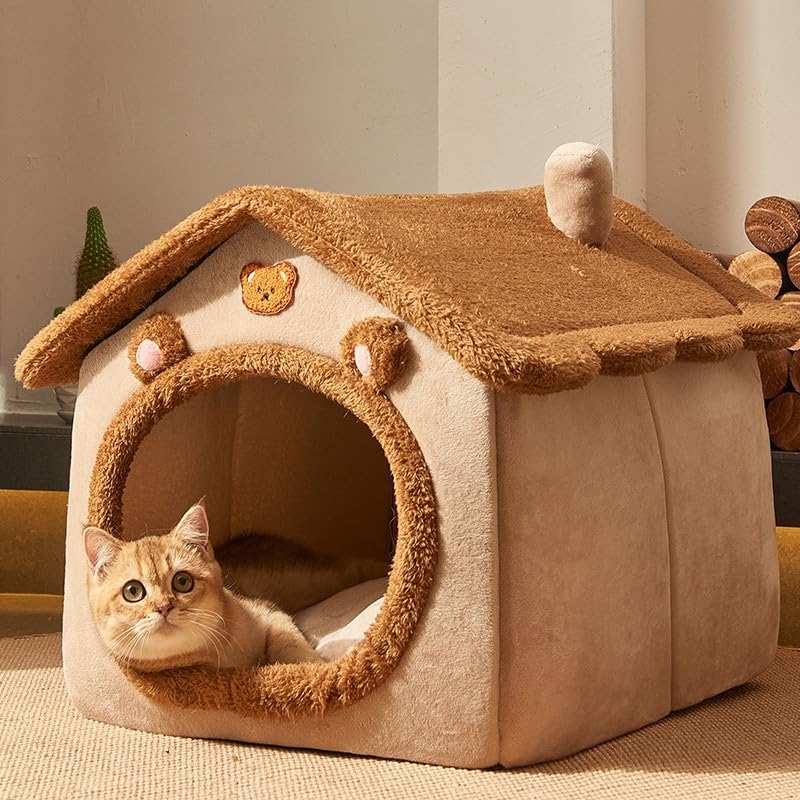 Cat Beds for Indoor Cats (A-Brown-S(15.7x12.6x13.7in))