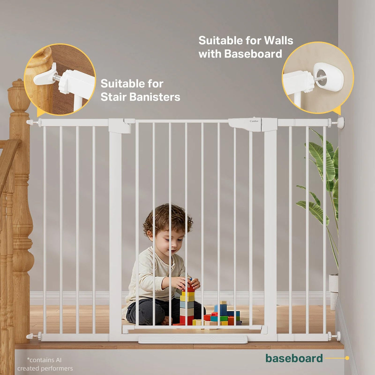 36 in Extra Tall Baby Gate for Stairs (White / 29.7-51.5"W x 36"H)