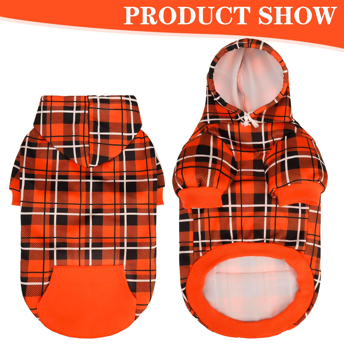 Plaid Dog Hoodie (Orange / S-Medium)