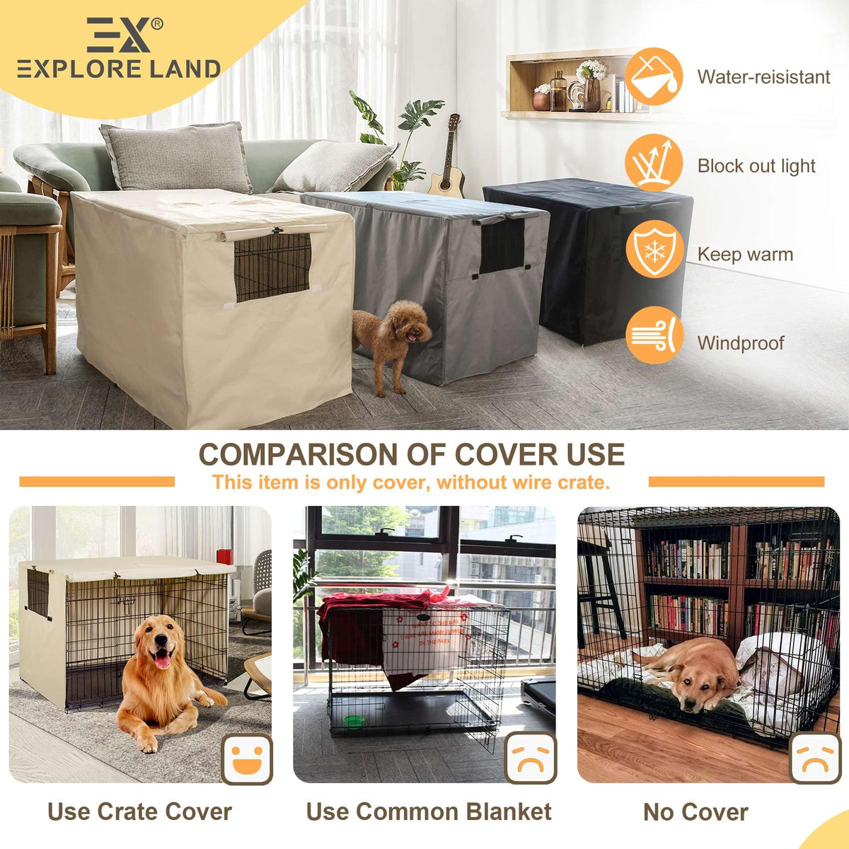Dog Crate Cover (Tan / 54.0"L x 37.0"W x 45.0"H)