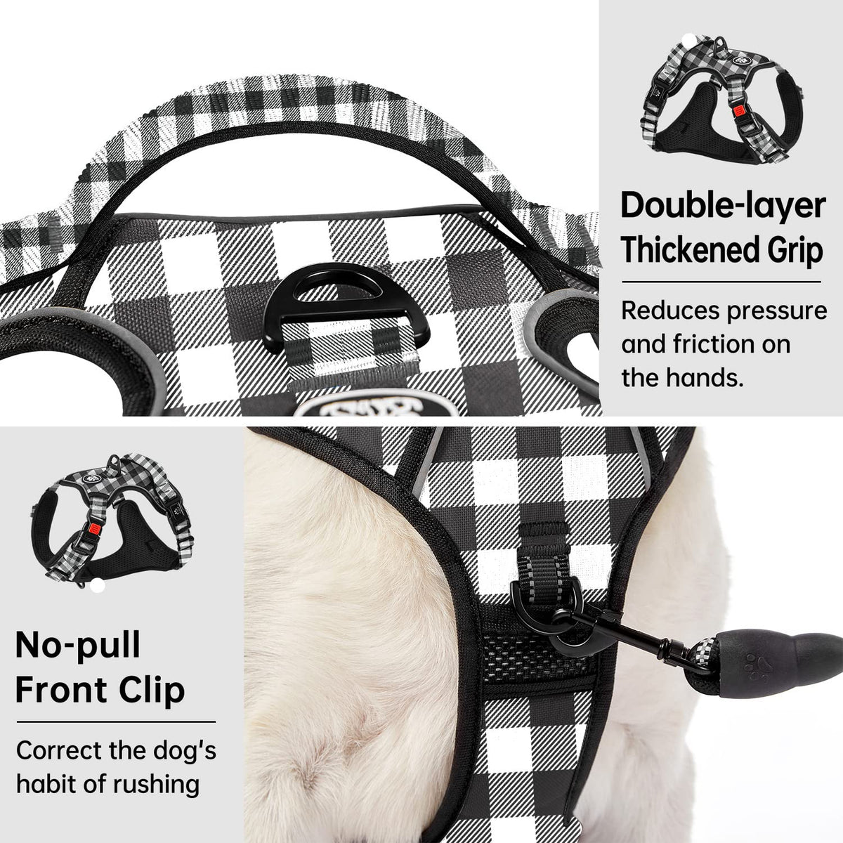 No Pull Dog Harness for Small Dogs (Checkered Black / Small)