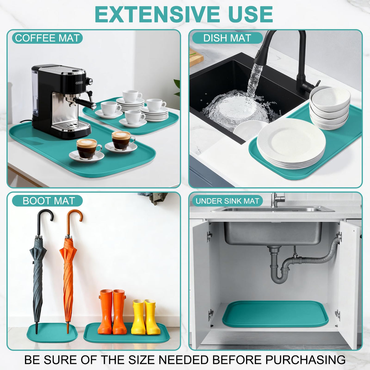 Waterproof Silicone Pet Food Mat with Raised Edge for Dog & Cat (Dark Turquoise / 12"L x 12"W)