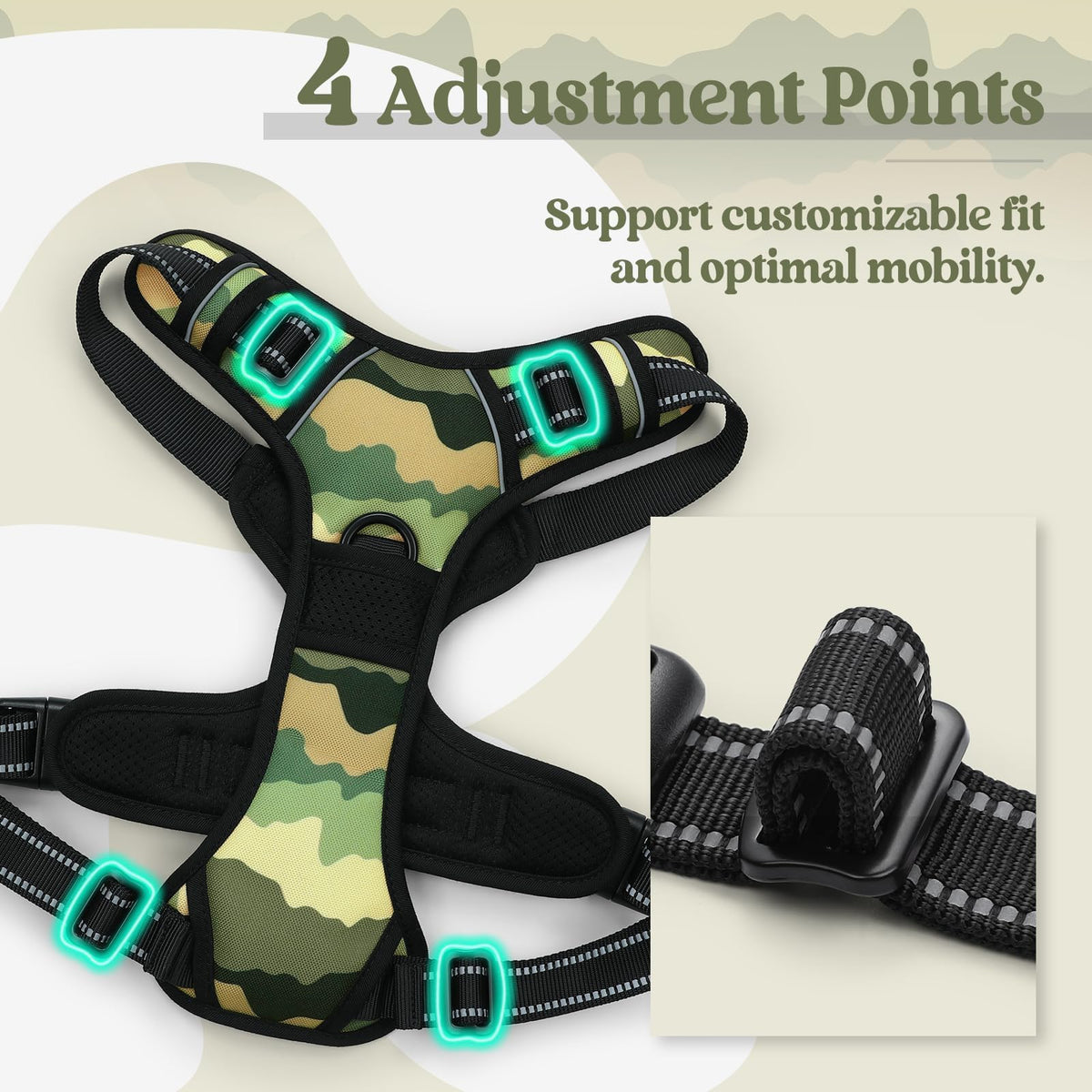 Dog Harness No Pull for Large Dogs with 2 Leash Clips (X-Large / Green Mountain)