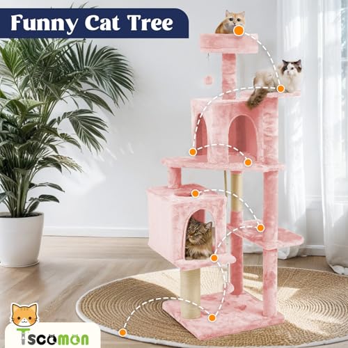 58.5inch Large Cat Tree Tower Condo for Indoor Cats (58.5in / Pink)