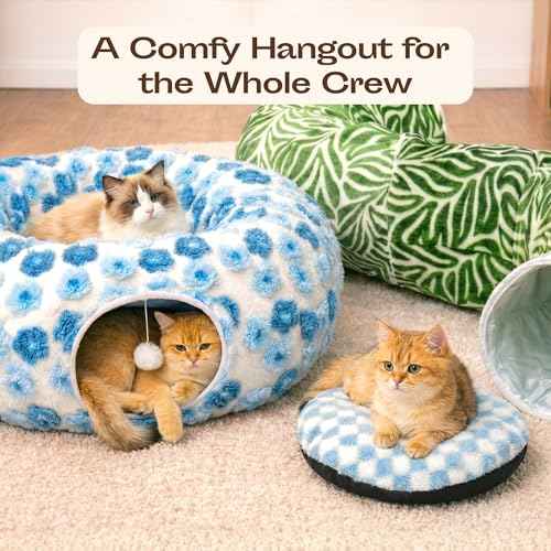 Indoor Cat Tunnel with Donut Bed (Blue Blossom)