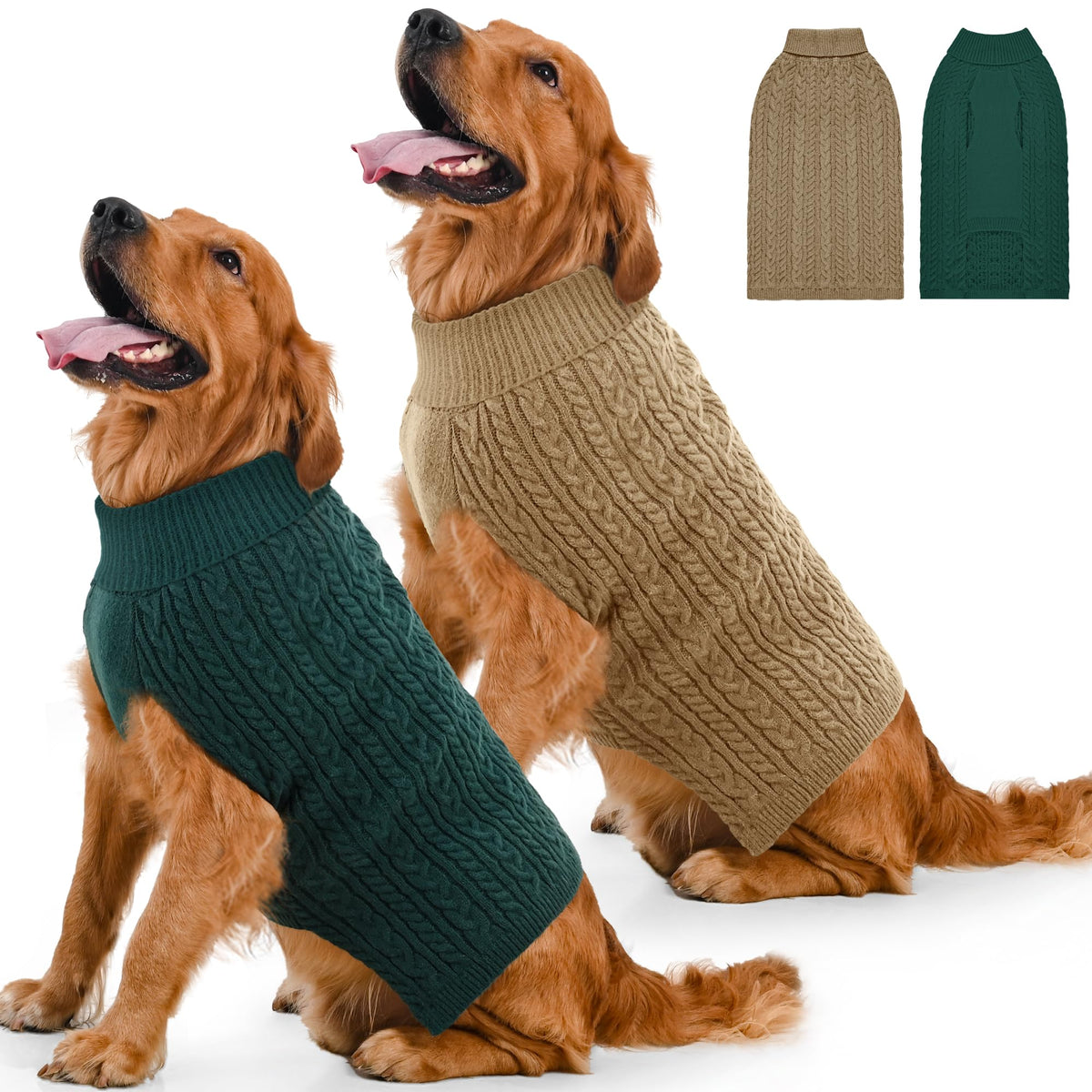 Dog Sweater 2 Pack for Large Dogs (Green & Brown / XXX-Large)
