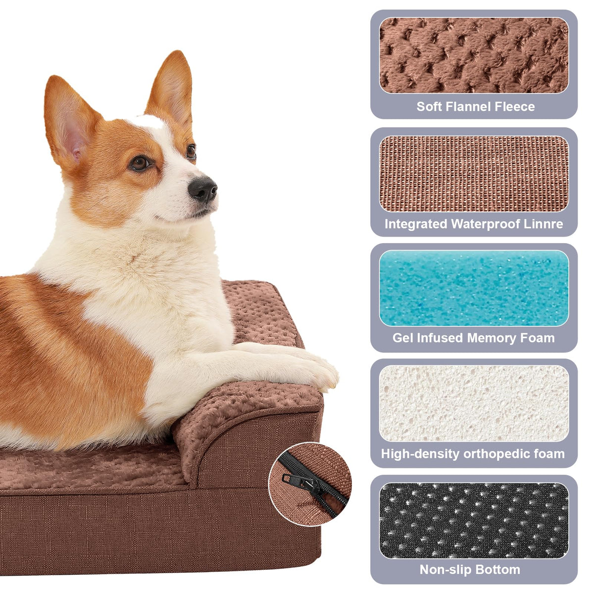 Waterproof Dog Bed for Small Dogs (Fluffy Style-Brown / S(30"x20"x3"))