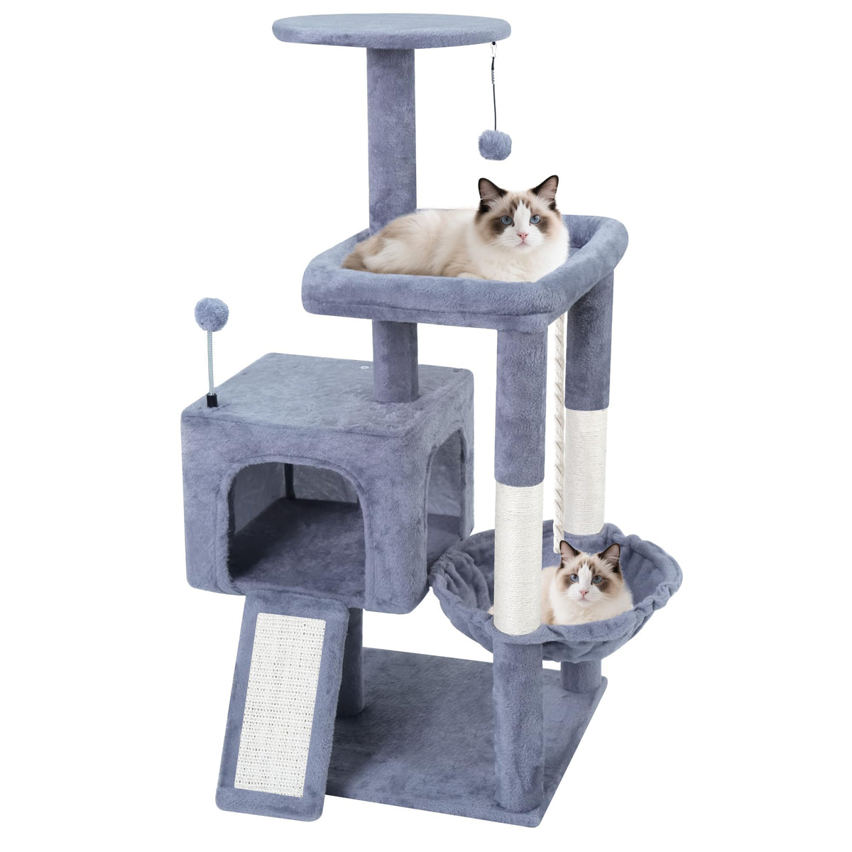 37.5" All-in-One Cat Tree Tower with Scratching Board & Posts Cozy Sleeping Perch Hammock and Toy Balls,Grey (37.5'' / Grey)
