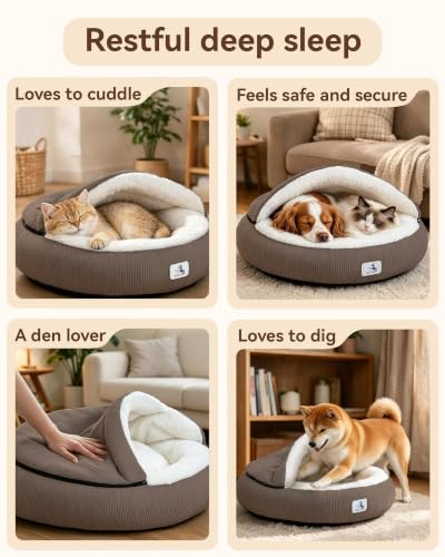 Calming Cozy Dog Cave Cover Bed (Brown)