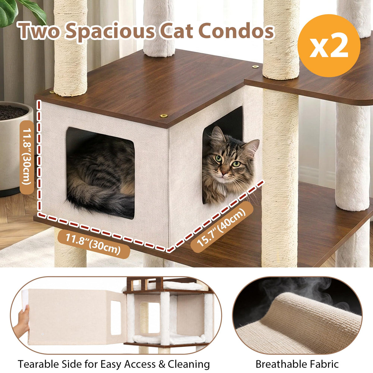 Cat Tree Wooden Multi (Walnut / 75.98 inches)