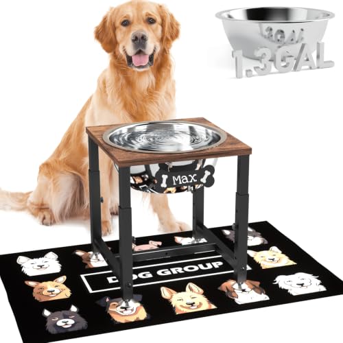1.3 Gallon Elevated Dog Water Bowl Large Dogs (Brown-1.3 GAL / Height: 10.5-15.5")