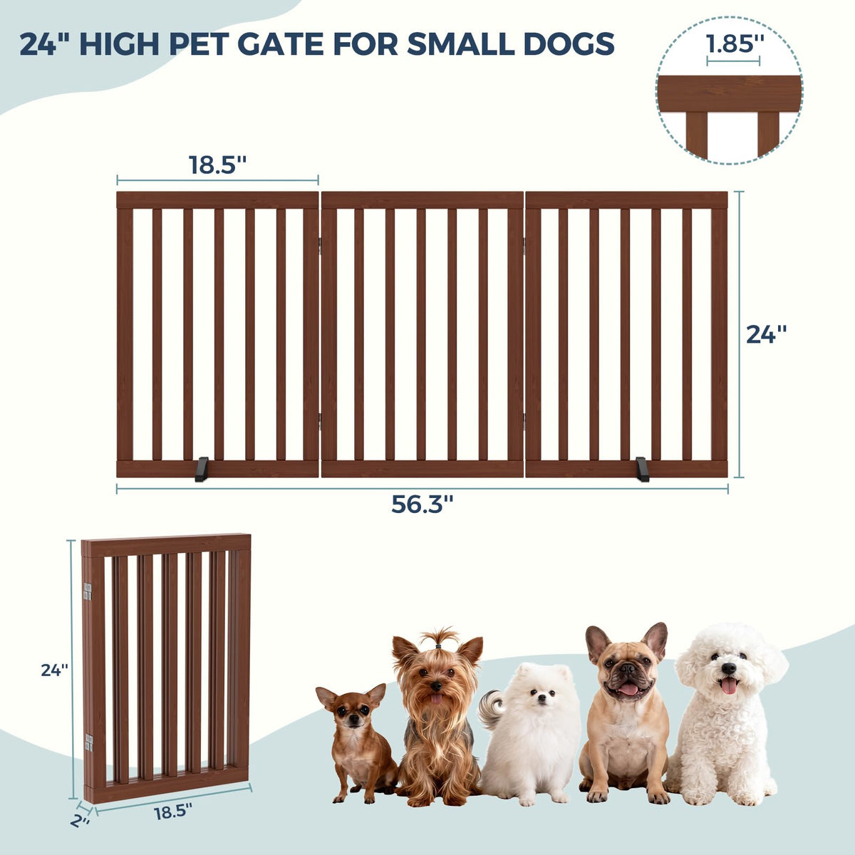 Dog Gate Indoor (Walnut / 56"Wx24"H, 3-Panel)