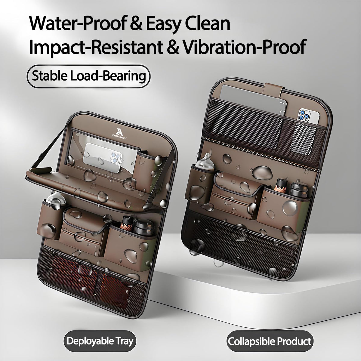 2 Pack Universal Foldable Car Backseat Organizer with Table Tray (2 Pack / Brown)