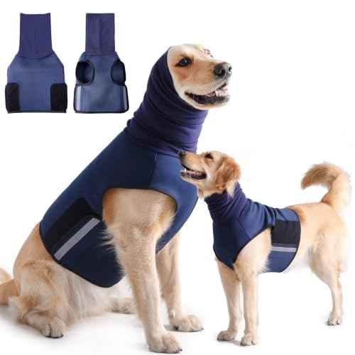 Dog Anxiety Vest with Hoodie Fully Openable Calming Shirt for Dogs Breathable Thunder Jacket for Stress Relief Storm and Firework Anxiety Relief (Blue / Small)