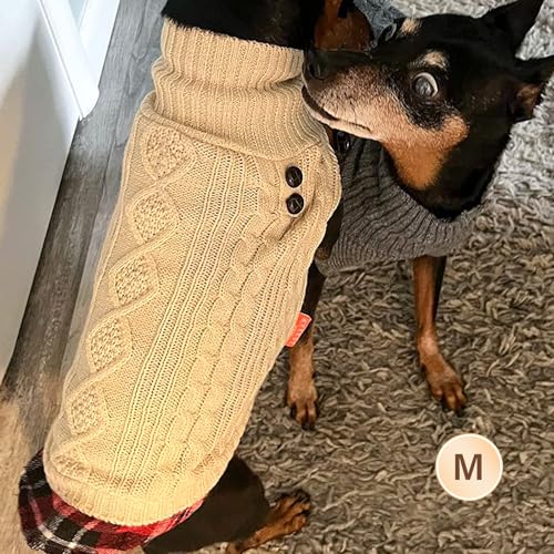 Dog Sweater for Small Dogs Turtleneck Thick Knit Pullover (Medium (7-13lbs) / 3# Beige)