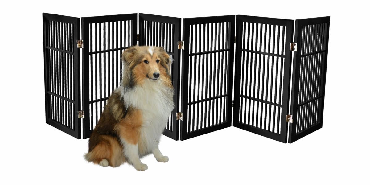 Pet Dog Gate Freestanding (6 Panel 30" Tall / Black Pet Gate)