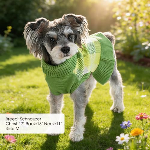 Dog Sweater Dress Plaid Knitwear for Small Dogs Girl Christmas Clothes (Green / X-Small)