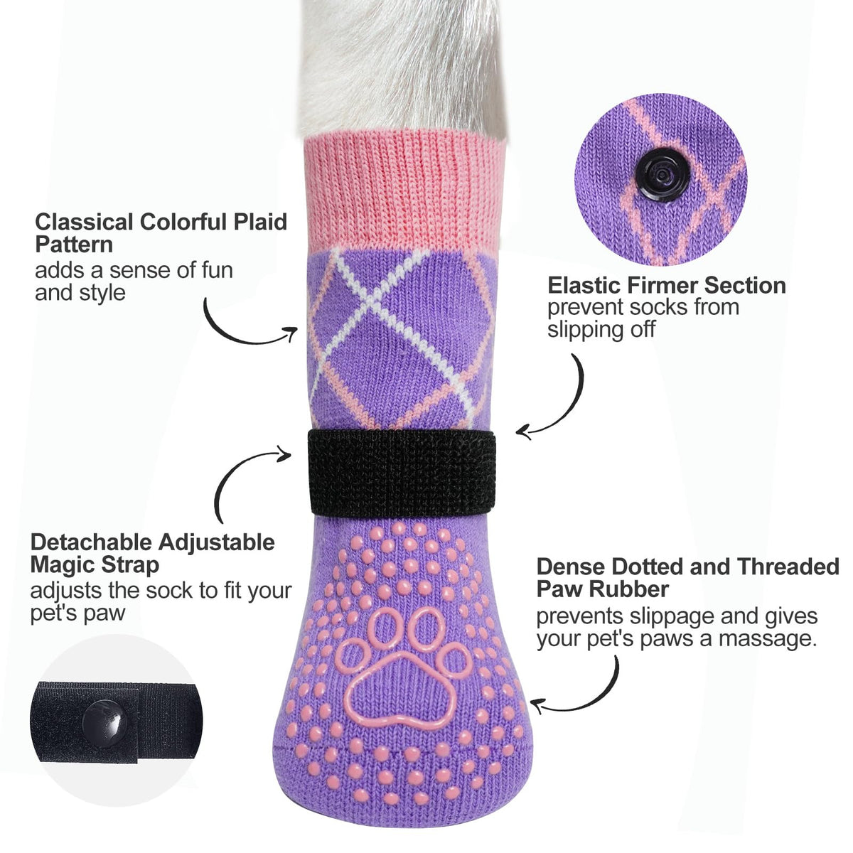 6PCS Dog Socks to Prevent Licking Paws (Purple / XL(Pack of 6))