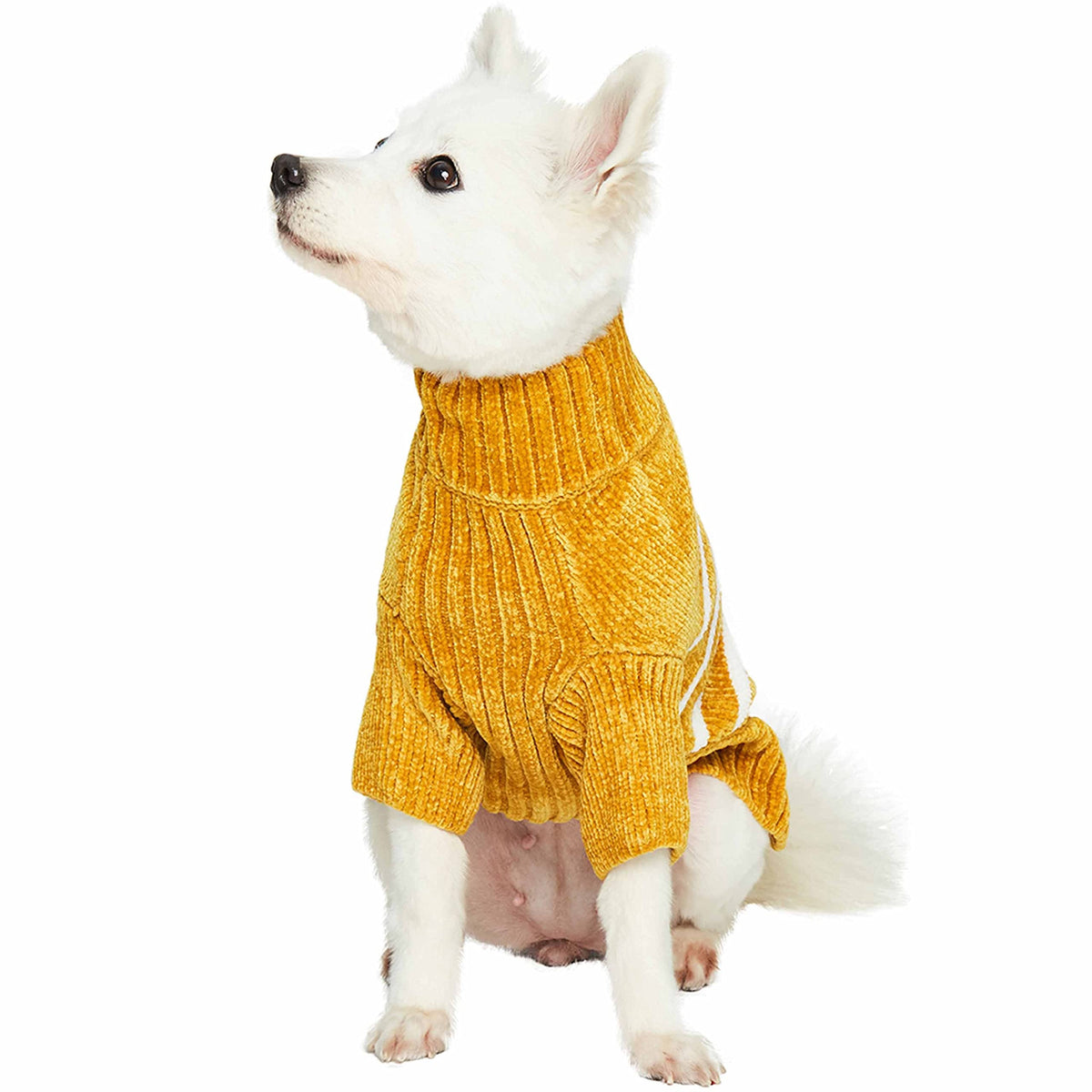 Cozy Soft Chenille Classy Striped Dog Sweater in Mustard (14 inch / Mustard)