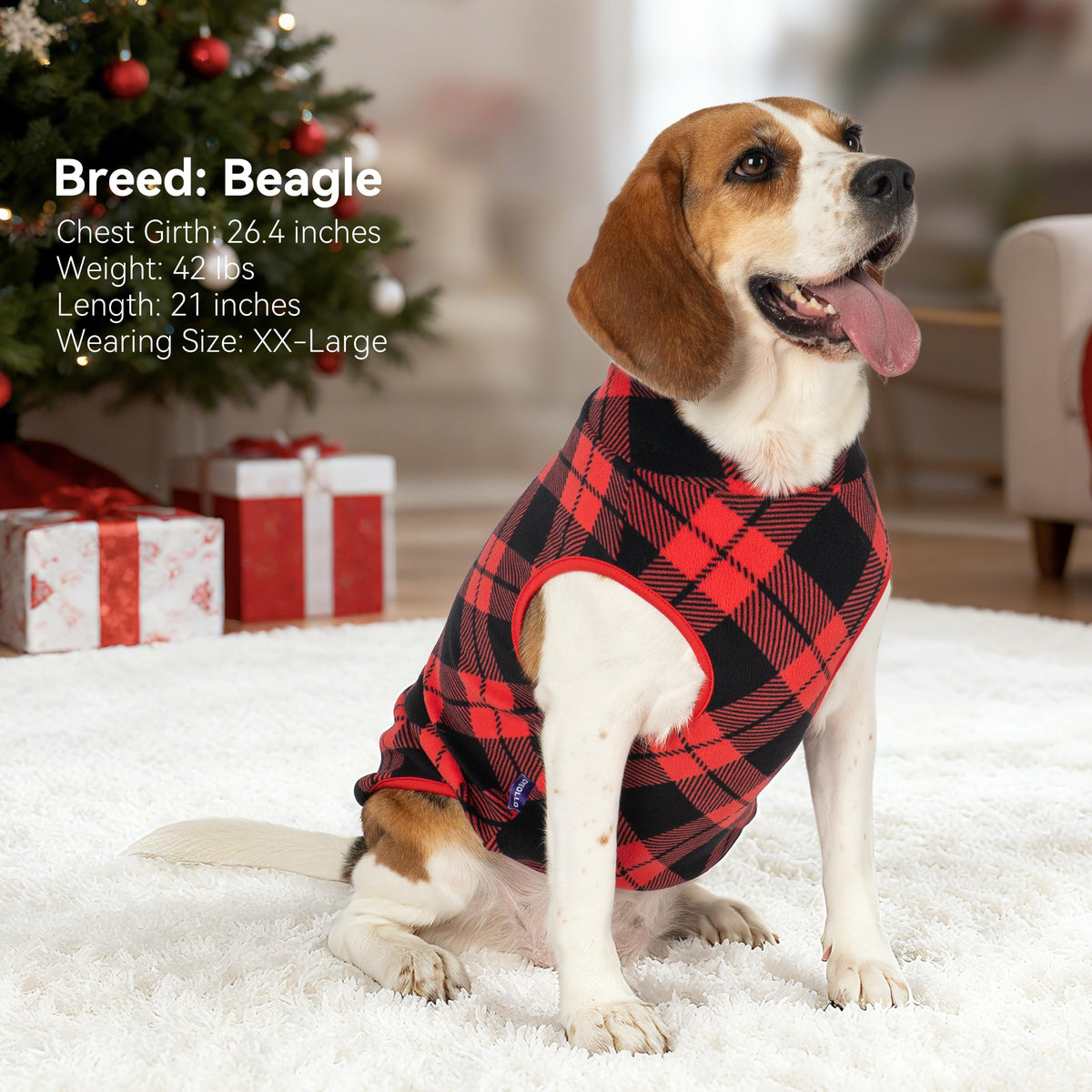 2 Pack Fleece Dog Sweater Pullover Lightweight Reflective Jacket (Large / Red & Buffalo Plaid)