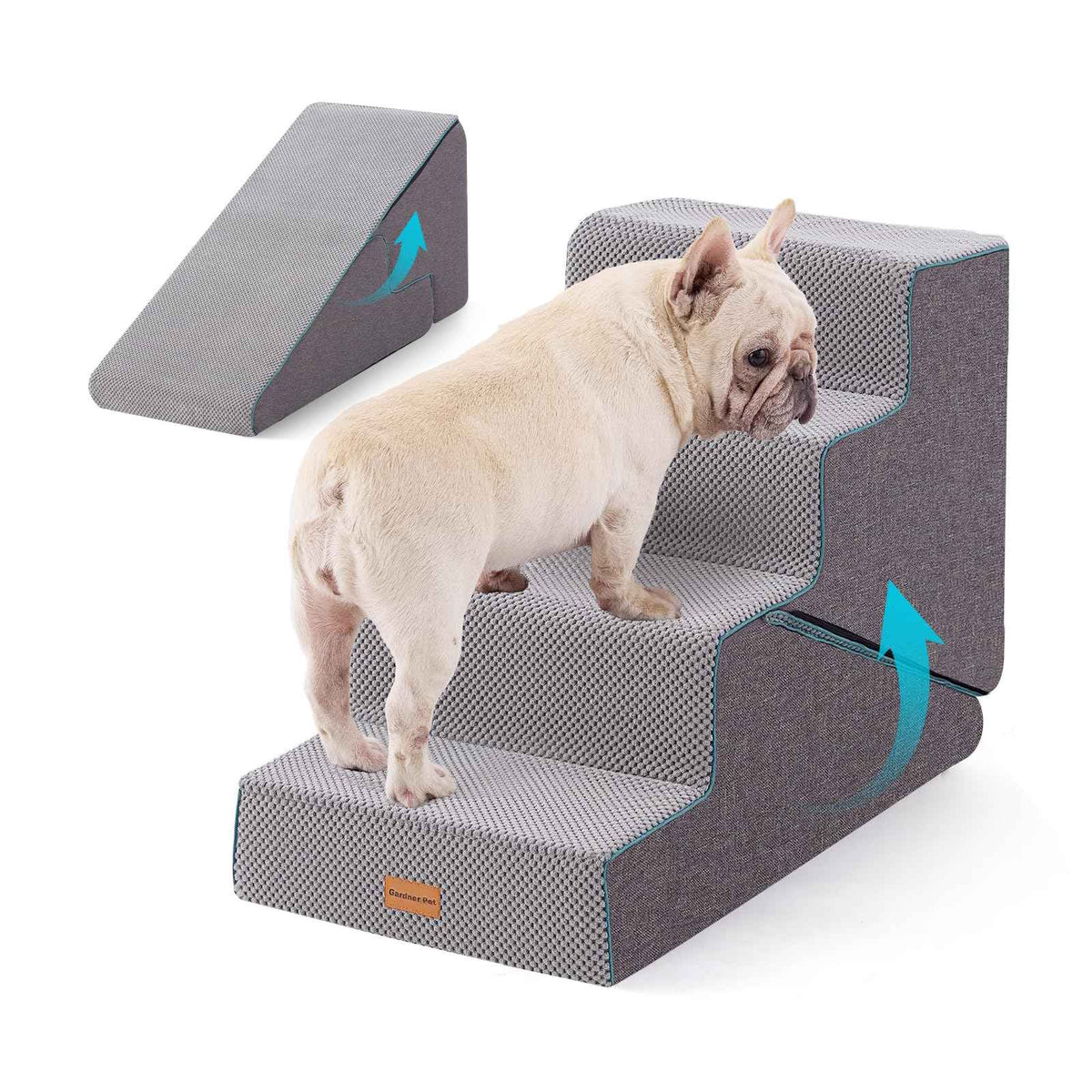 Dog Stairs for Small Dogs 18.5" H (Grey 2in1 / 15.55"x24"x18.5"Deformable)