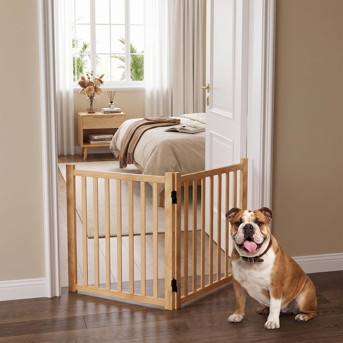 Wooden Freestanding Dog Gates Indoor (【2 Panels】H:23'')