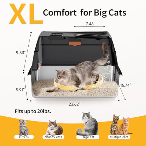 XL Enclosed Stainless Steel Litter Box with Mat