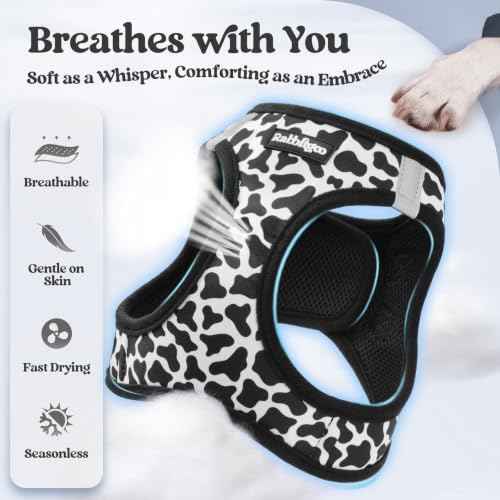 Dog Harness Small Sized and Leash Set (Black White Cow / Xs (chest: 13.3 - 15.5"))