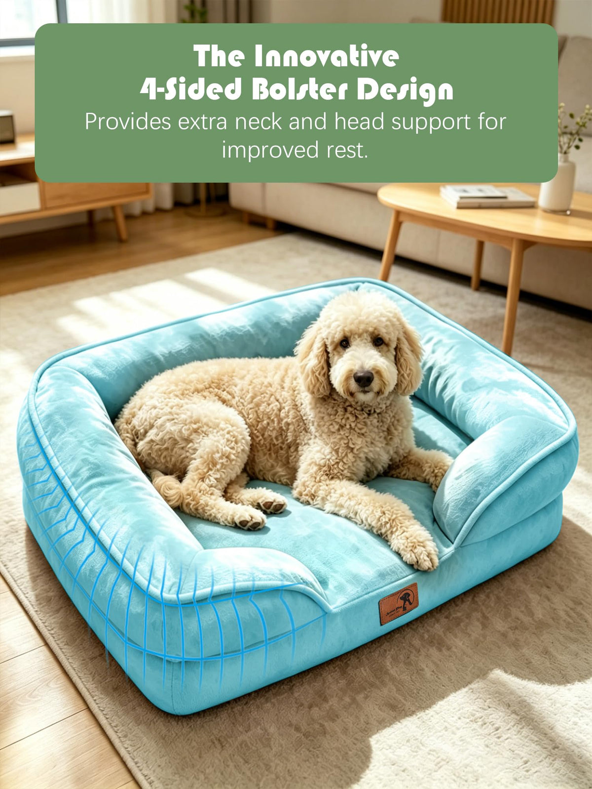 Orthopedic Dog Bed with Sides (38.0"L x 28.0"W x 6.5"Th / Ice Blue)