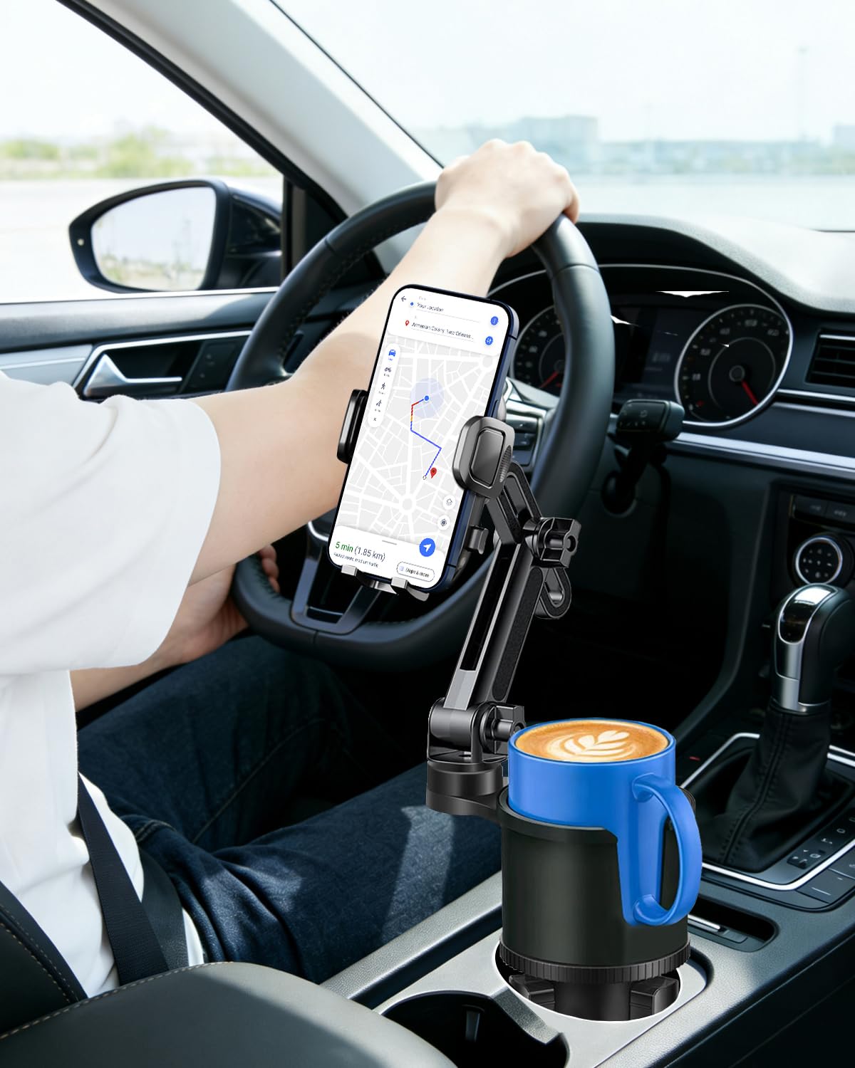 Cup Phone Holder for Car with Expandable Base (Gray)
