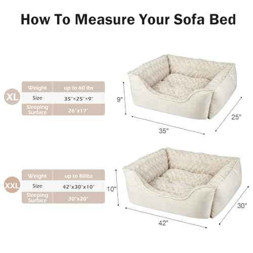 Rectangle Dog Bed for Large Medium Small Dogs (Cream / XL(35"x 25"x 10"))
