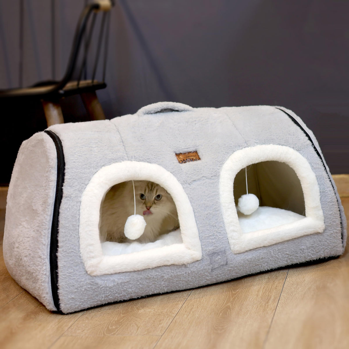 Cat Bed for Indoor Cats (Grey / Double hole bed:(27.5"×15.3"×15"))