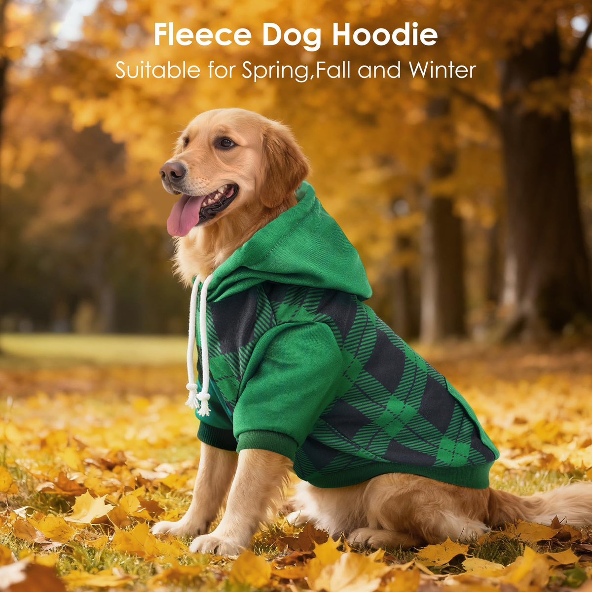 Dog Basic Hoodie Soft Dog Clothes Cold Weather Sweaters for Medium Large Dogs Cozy Fabric Warm Sweatshirt with Leash Hole for Boys (Green Plaid / XS (Back: 10.24",Chest: 14.96", 2-5 lbs))