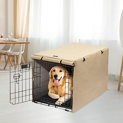 Dog Crate Cover Waterproof Kennel Cover (48.4"L x 30.3"W x 32.3"H / Beige)