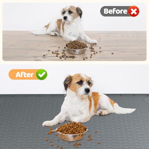 Dog Food Mat 50''x35'' Extra Large Dog Mat for Food and Water (50"L x 35"W / Dark Grey)