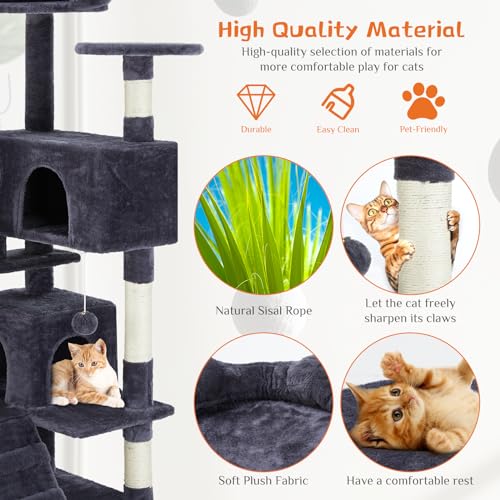 54 Inch Cat Tree Tower with Scratching Post (Grey / 54*19.7*19.7IN)
