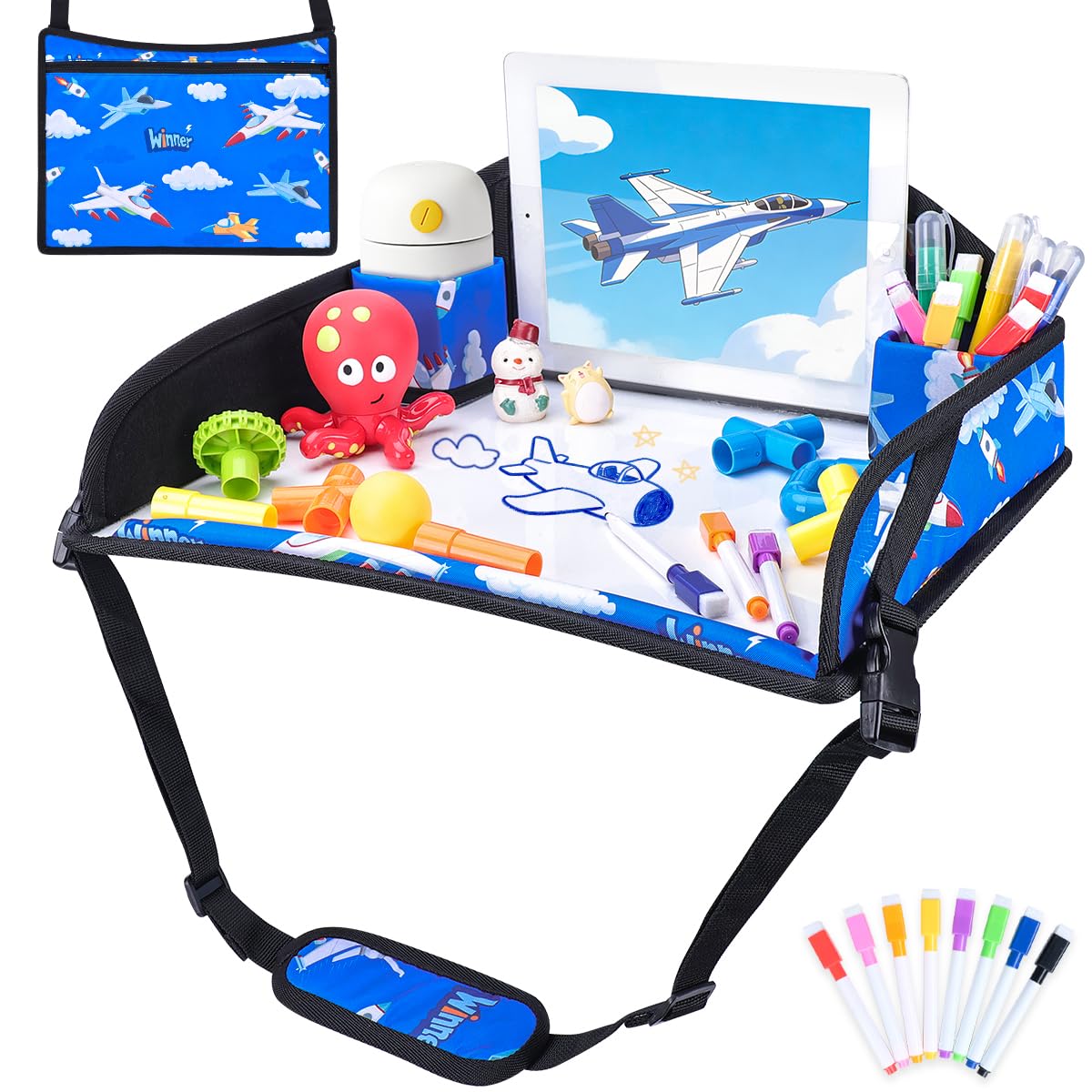 Kids Travel Tray for Car Seat (Blue Plane)