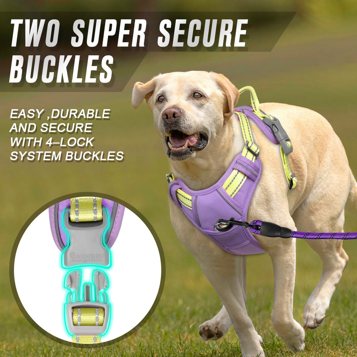 Dog Harness No Pull for Large Dogs Front Back Clips (X-Large(Chest:30-38”) / Violet Purple & Sunlight)