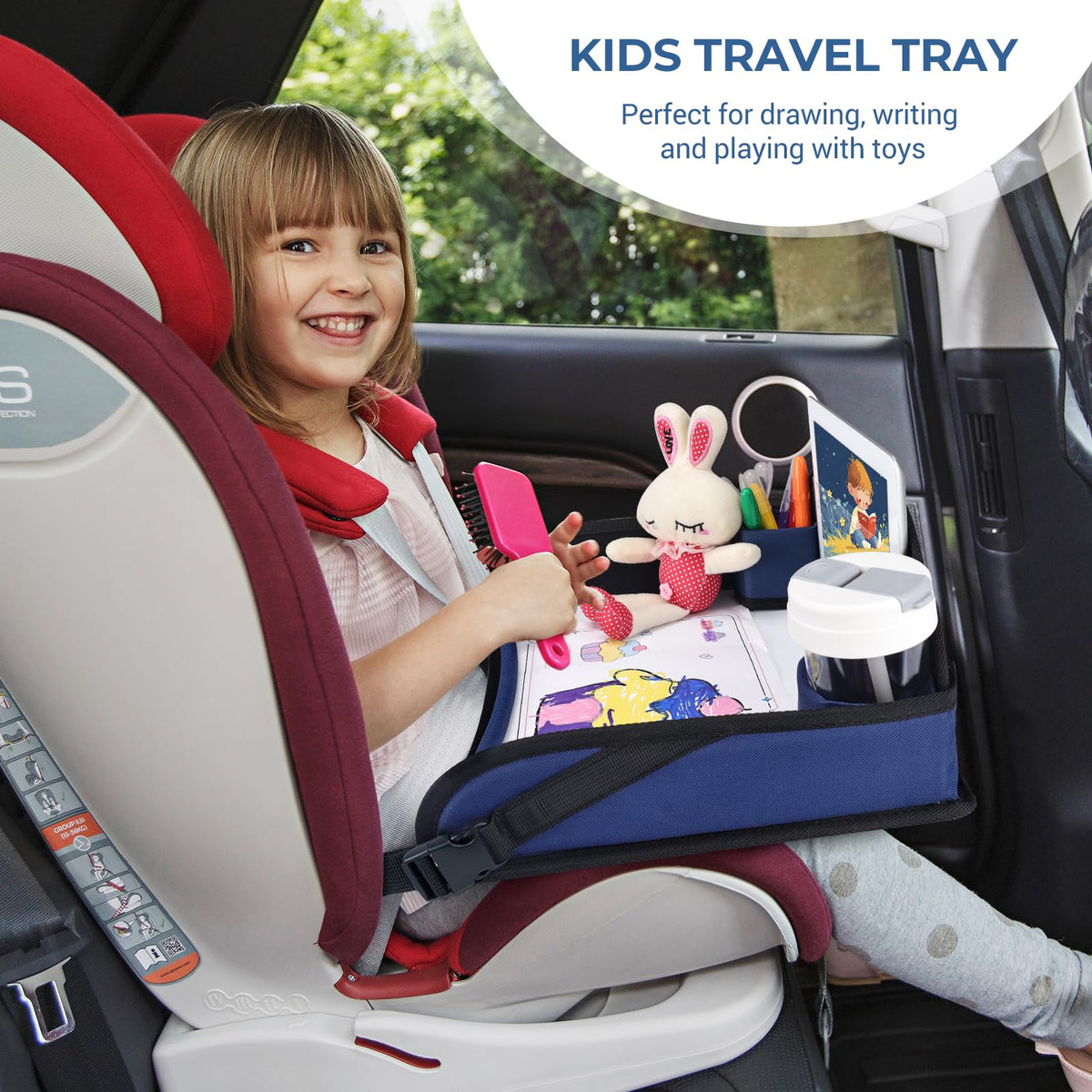 Kids Travel Tray for Toddler Car Seat (Navy Blue)