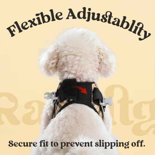 Dog Harness Small Sized and Leash Set (Beige Plaid / M (Chest: 16.0"-18.5"))