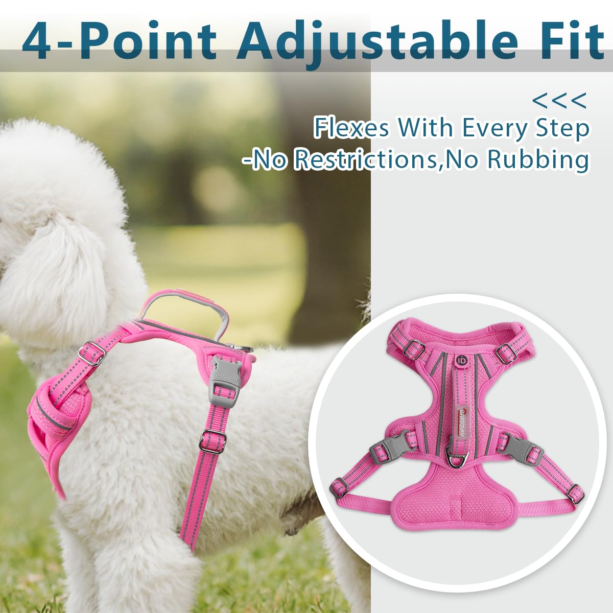 No Pull Dog Harness for Small Sized Dogs (Pink / X-Small(Chest:14.6-19.6”))