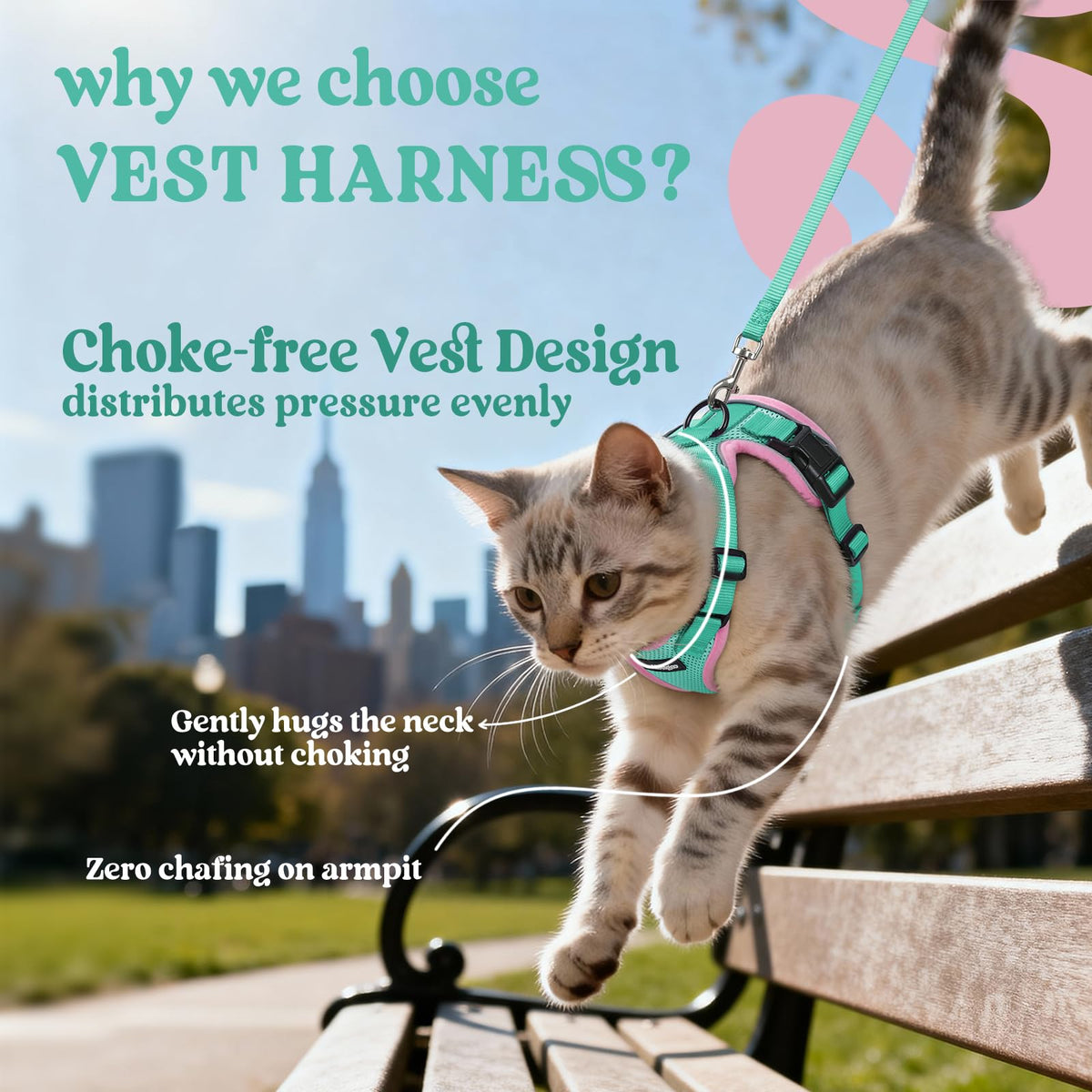 Cat Harness and Leash Set (Xs / Green & Pink)
