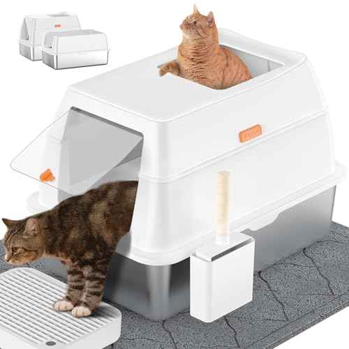 Stainless Steel Litter Box with Lid (White)