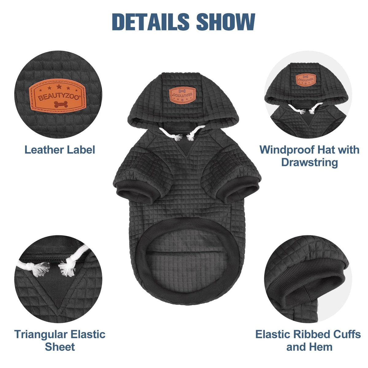 Dog Hoodies Sweater for Small Dogs (Black / S/M (Back: 14",Chest: 19", Neck: 12"))
