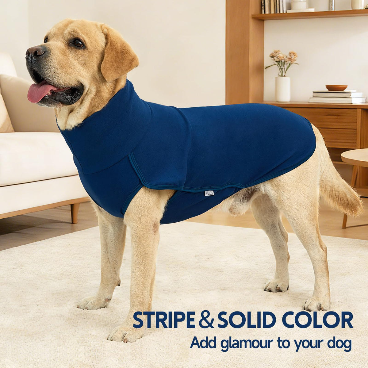 7XPUDAC 2 Pack Dog Sweater Fleece Vest Dog Sweatshirt Turtleneck Warm Stretchy Pullover Pet Clothes Cold Weather for Medium Large Boy Dogs (Small(Chest-21.3") / Stripe Blue)
